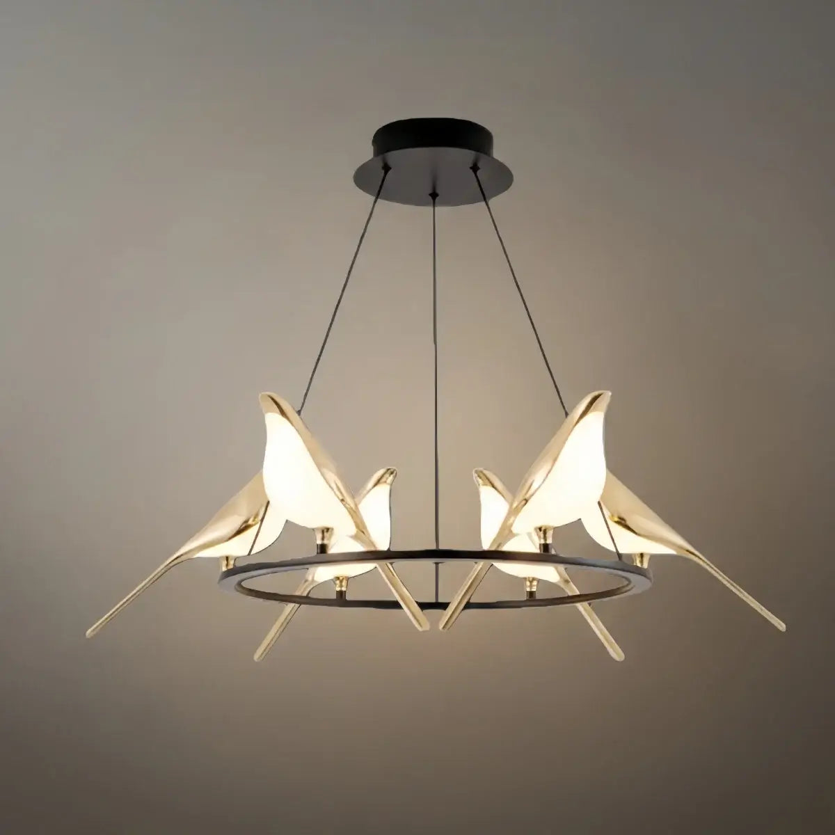 Modern Bird Chandelier – Gold Acrylic Magpie Design_